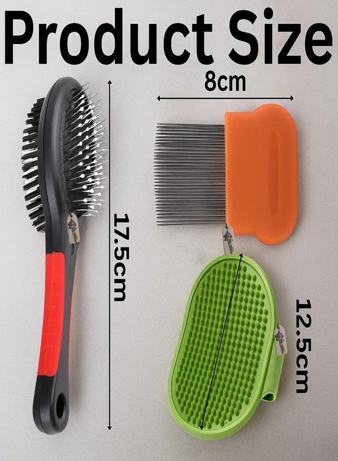 ويستيرن إرا مجموعة العناية بالحيوانات الأليفة 3 في 1 من ويسترن إيرا للكلاب والقطط | فرشاة بمقبض بلاستيكي مزدوج الجوانب | مشط للبراغيث والقراد بحجم راحة اليد، دبابيس معدنية طويلة | تدليك راحة اليد وإزالة الشعر الزائد من المطاط الناعم (عشوائي) (النوع 4) - Image 3